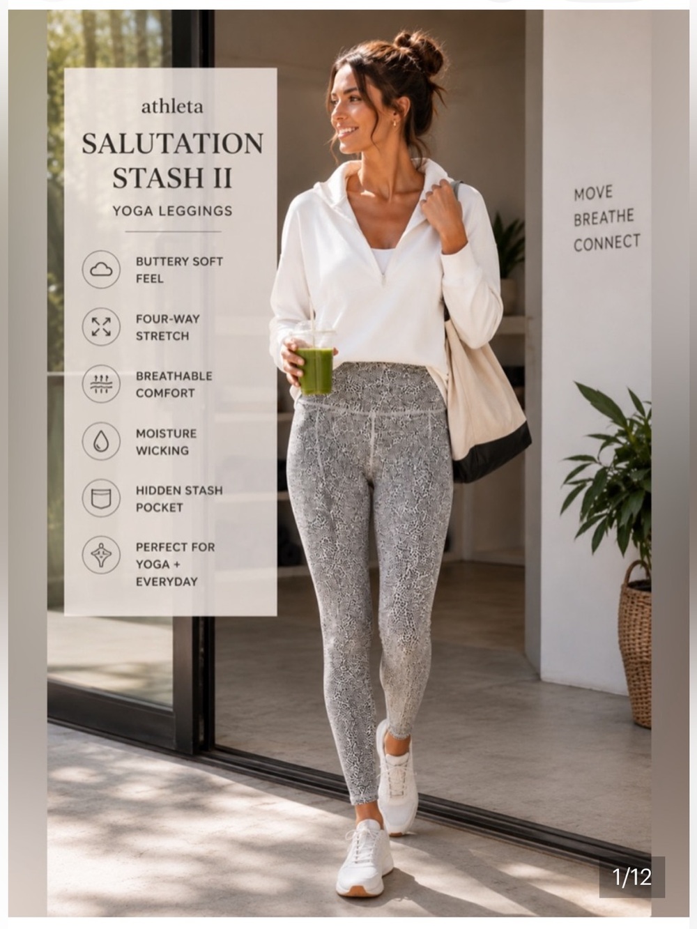 Athleta Grey Printed Salutation Stash II Yoga Leggings